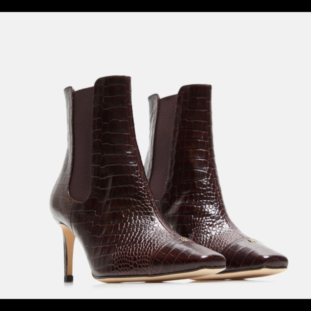 CH Carolina Herrera Chelsea Croc Leather Booties
